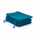Stack of blue drawstring bags on a white background