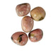 Kindred Crystal Collective — Pink Opal Tumbled AA 3–4cm, five polished dusty rose opal stones showing natural matrix inclusions and colour variation on white background