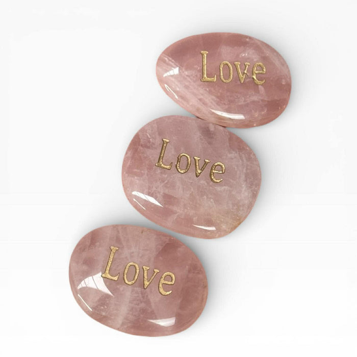 Rose Quartz Set Of Three Affirmation Stones - ( Love Engraving )