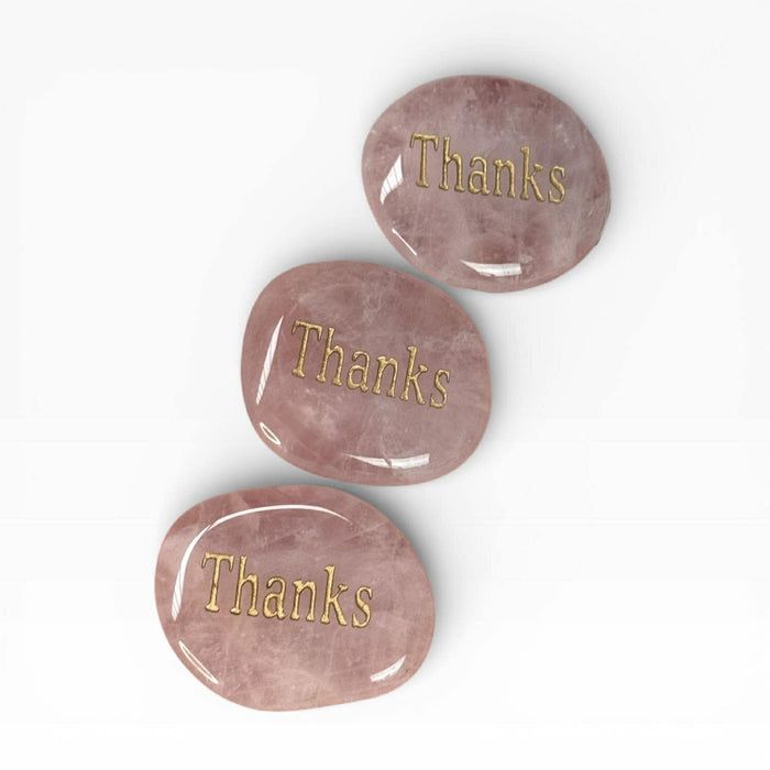 Rose Quartz Set Of Three Affirmation Stones - ( Thanks Engraving )