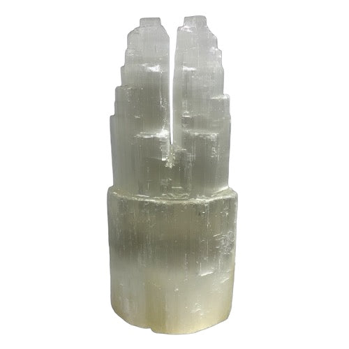Selenite Twin Tower Lamp Kindred Crystal Collection