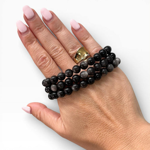 silversheen obsidian bead bracelet