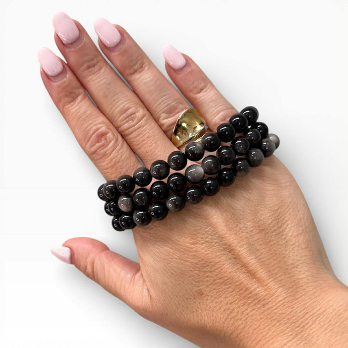 silversheen obsidian bead bracelet