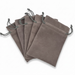 Set of taupe velvet drawstring bags on a white background