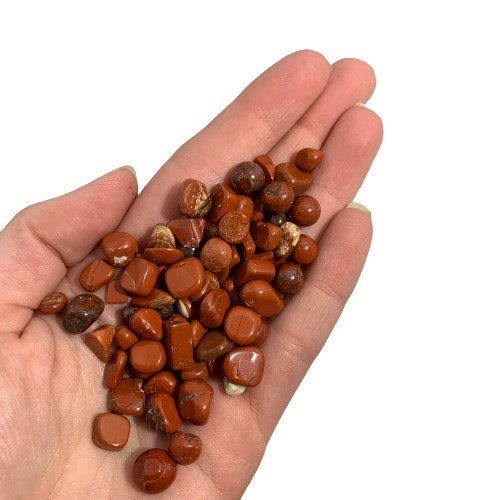 Kindred Crystal Collective — African Red Jasper Chips 500g Bag, small irregular red crystal chips with earthy colour variation