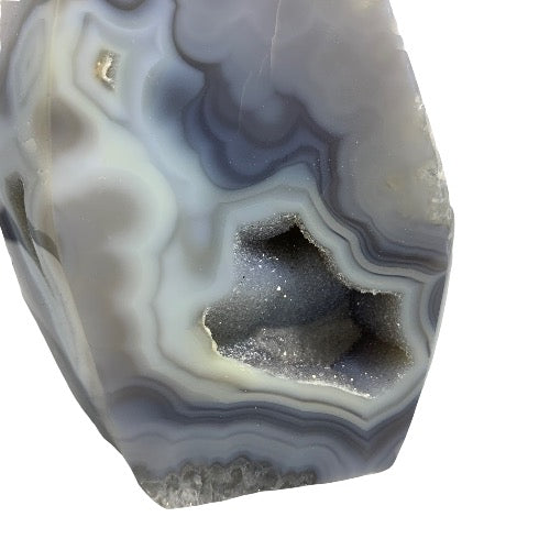 Kindred Crystal Collective — Agate Druzy Flame, close-up of sparkling druzy crystal cavity with soft grey agate banding, variant 2