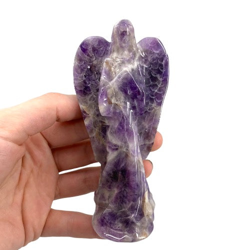 Natural amethyst hand-carved crystal angel 184g in deep violet, for psychic protection, spiritual connection and angelic energy