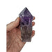Kindred Crystal Collective — Amethyst Point, hand-held natural amethyst crystal point showing smoky clear base and rich purple termination, size reference