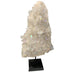 Kindred Crystal Collective — Angel Aura Quartz Cluster, large pearlescent iridescent quartz cluster on black metal pin stand, white background