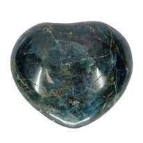 Apatite crystal heart showing rich oceanic blue tones, a healing crystal for inner knowing and authentic expression