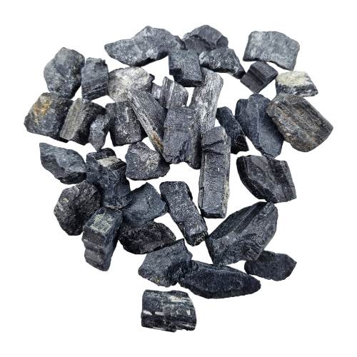 Kindred Crystal Collective — Black Tourmaline Rough 500g, irregular black crystal pieces with ridged surfaces