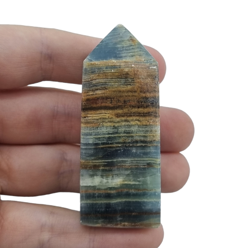 Natural blue onyx obelisk 72g in rich deep blue with smooth polished finish, for throat chakra, emotional calm and good fortune