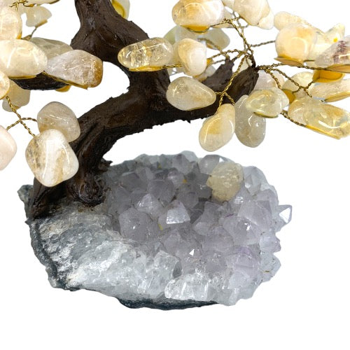 Citrine Gem Tree on Amethyst Cluster — amethyst cluster base detail