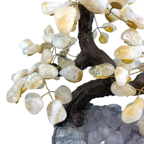 Citrine Gem Tree on Amethyst Cluster — citrine chip branch detail