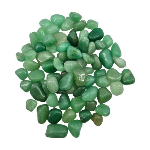 Kindred Crystal Collective — Green Aventurine Chips 500g, sparkling green aventurine chips with natural shimmer in a clear bag on white background