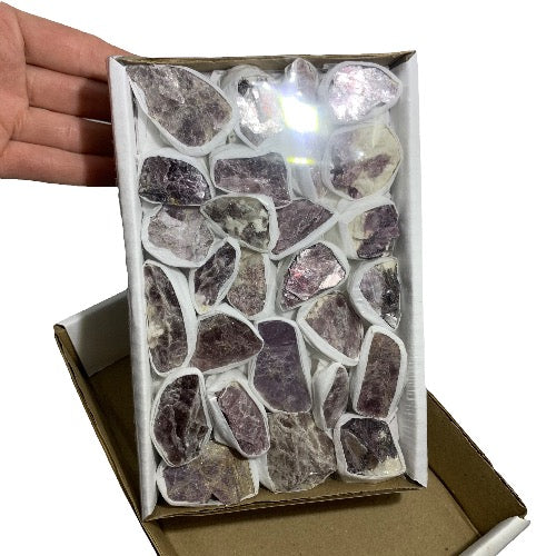 Kindred Crystal Collective — Lepidolite Rough Box, natural lepidolite rough specimen in soft lilac and lavender tones, presented in gift box