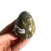 Kindred Crystal Collective — Ocean Jasper Egg, polished green and golden-yellow ocean jasper egg with orbicular spotting, size reference held in hand