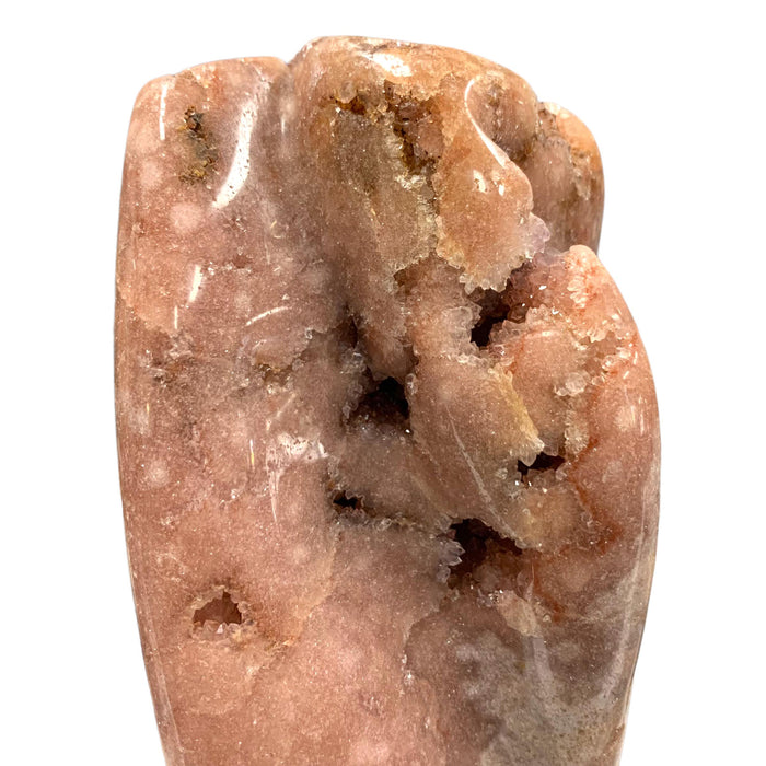Pink amethyst free form close-up showing sparkling blush pink druzy crystals, a rare Patagonian crystal statement piece for love, empowerment and spiritual connection