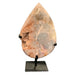 Natural pink amethyst teardrop 2kg, 26cm tall, with soft blush pink druzy crystal surface on display stand, for heart chakra and self-love