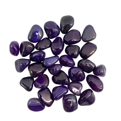 Kindred Crystal Collective — Agate Tumbled Purple 1.5–2cm, twenty-five polished deep violet to near-black purple agate stones with high-gloss finish and subtle banding on white background