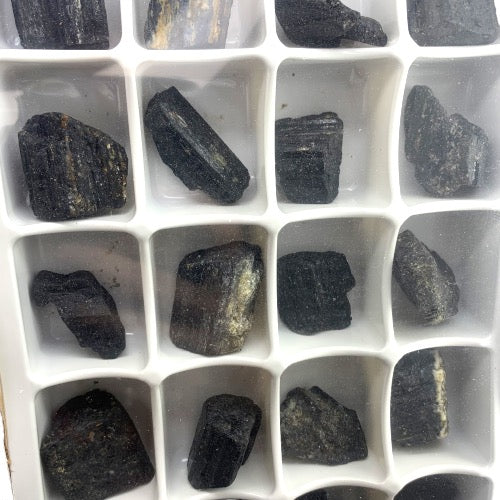Kindred Crystal Collective — Tourmaline Rough Boxed, close-up detail of natural black tourmaline surface texture and glassy lustre