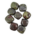 Kindred Crystal Collective — Dragon Blood Jasper Tumbled 2–2.5cm, eight polished deep olive green stones with vivid red and burgundy patches on white background