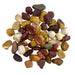 Kindred Crystal Collective — Mookaite Tumbled 1.5–2cm, large pile of polished Australian jasper stones in rich burgundy, mustard yellow, cream and olive green tones on white background