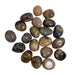 Kindred Crystal Collective — Moonstone Natural Tumbled 2.5–3cm, eighteen polished dark grey, charcoal and warm taupe moonstone stones with silky adularescent sheen on white background